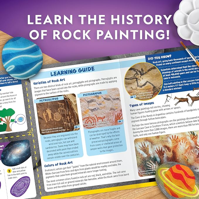 National Geographic Glow-in-the-Dark Rock Painting Craft Kit for Kids | 15 River Rocks, 15 Paint Colors, Glow Paints, Brushes and Art Supplies, Kids Craft Activity, Creative Birthday Gift
