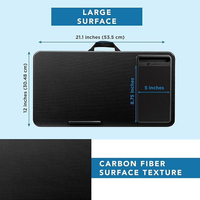 LAPGEAR Home Office Lap Desk – Black Carbon, Fits 15.6” Laptops