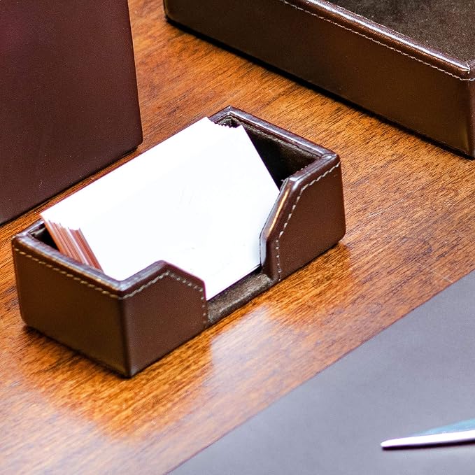 Dark Brown Bonded Leather 9-Piece Desk Set
