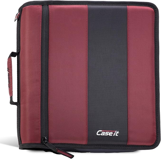 Case-it School Zipper Binder | 2-Inch O-Rings | 350-Sheet | D-251 Burgundy | Classic, Multiple Storage Pockets, Shoulder Strap, School & Office Organizer