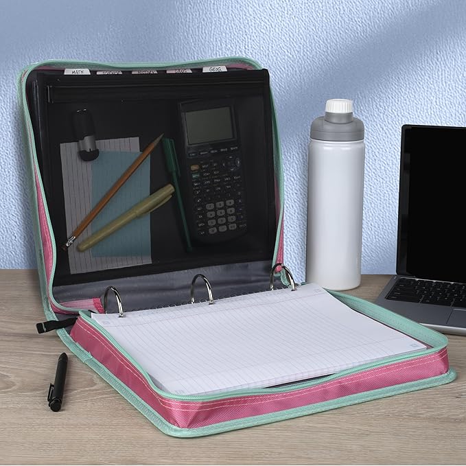 Five Star Zipper Binder 2 Inch O-Rings Case Organiser with Expansion Panel and 5-Tab Expanding File Folder, 580 Sheet Capacity, Taffy Twist (290520L)