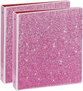 NatureTouch 3 Ring Binder, Glitter 1 Inch Organizer (10.5'' x 11.5'') Holds 8.5’’ x 11’’ Letter Size 300 Pages, Waterproof Durable View Binder, 2 Pack, Pink