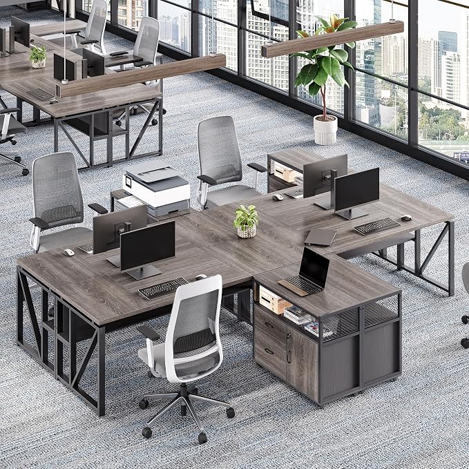 LITTLE TREE 63-Inch Office Desk with 31.5-Inch Lateral File Cabinet, Study Writing Desk Computer Desk for Home Office