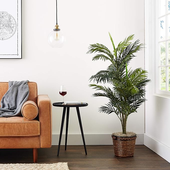 Nearly Natural 56 in Artificial Areca Palm Tree with Basket Floor Plant | Thirty-Two Lifelike Leaves, Wicker Basket Included, Maintenance-Free Indoor Accent, Home and Office Decor