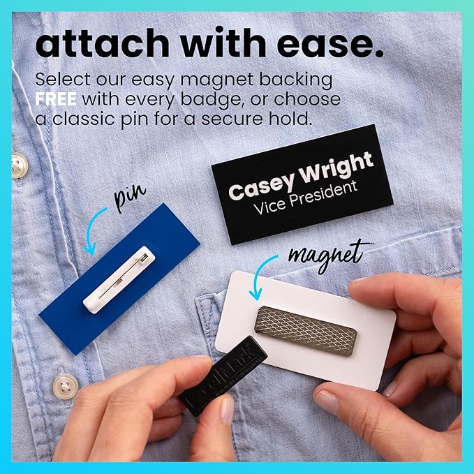 ExcelMark Custom Name Tag - Engraved Name Badge with Pin or Magnetic Backing, 16 Colors, 6 Fonts, and 2 Sizes to Choose from (Green w/White Letters, 1"x 3")