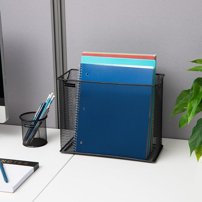 Mind Reader Vertical File Storage, Desktop Organizer, Hanging Files, Office, Metal Mesh, 12.25"L x 5.5"W x 10"H, Black