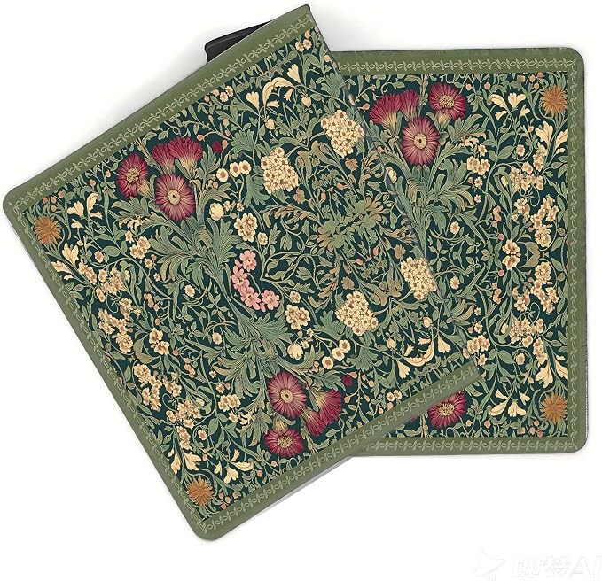 Cute Floral Aesthetic Daisy Gaming Mouse Pad, Dark Green Rug Desk Mat with Anti-Slip Base & Stitched Edges, Computer Keyboard & Laptop Pad, 35.4" x 15.7" in in Workstation Accessories