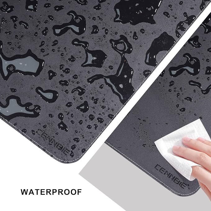 CENNBIE Leather Desk Mat Protector, 35.5" x 16" Office Desk Pad (Black) | Premium Stitched Edges Resist Wear. Waterproof, Non-Slip & Easy To Clean. Protects Desk From Scratches. For Office & Home.
