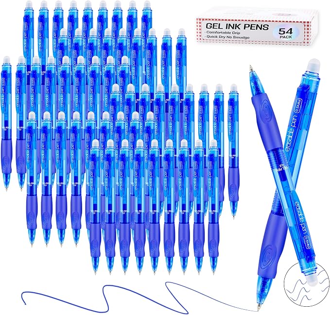 USUAL 54 Blue Retractable Erasable Gel Pens Clicker, Fine Point(0.5mm),Blue Ink for Planners,Make Mistakes Disappear, Premium Comfort Grip, Smooth Writing Pen Office Back-to-School Supplies