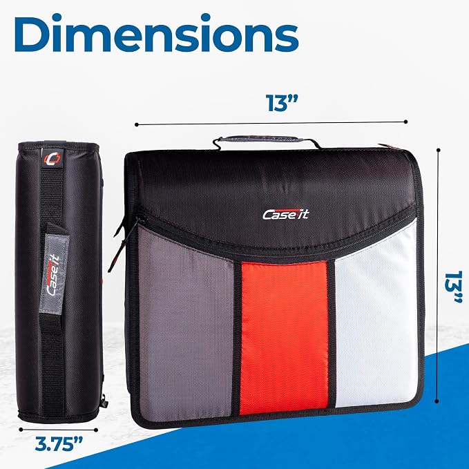 Case-it The Mighty Zip Tab Zipper Binder - 3 Inch O-Rings - 5 Color Tab Expanding File Folder - Multiple Pockets - 600 Sheet Capacity - Comes with Shoulder Strap - Jet Black D-156-N (Pack of 3)