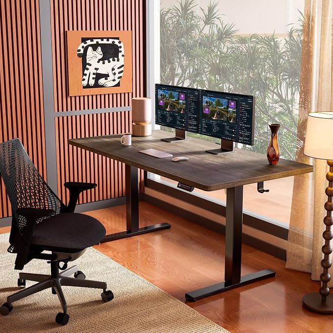 ErGear Height Adjustable Electric Standing Desk, 63 x 28 Inches Sit Stand up Desk, Memory Computer Home Office Desk, Dark Walnut