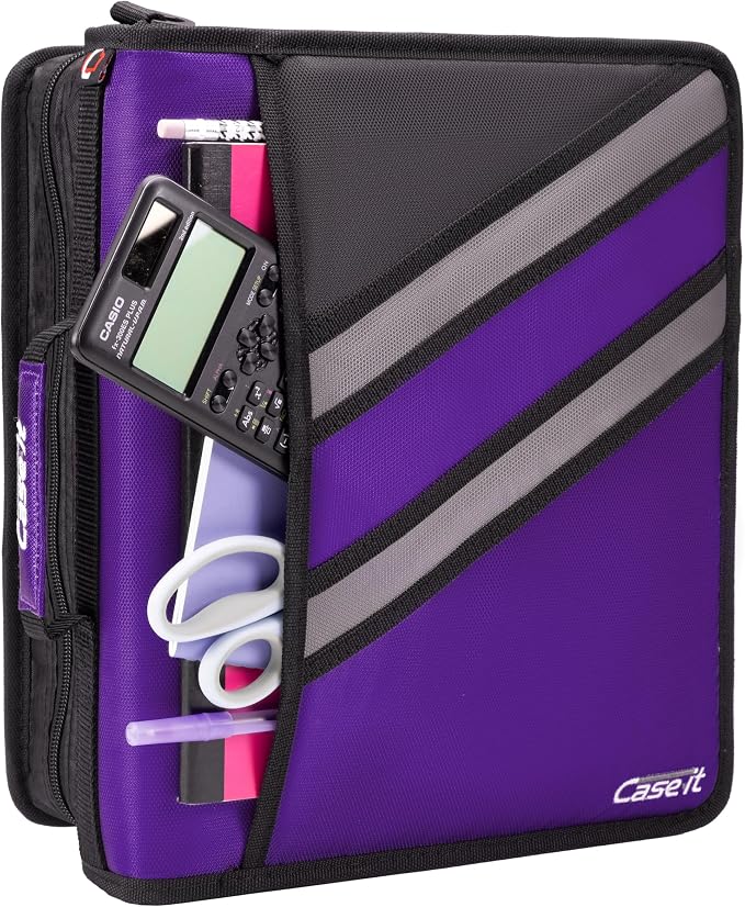 Case-it The Z Shape Zipper - Two s in One - Double Sided 1.5 Inch D-Ring - Multiple Pockets - 500 Page Capacity - Comes with Shoulder Strap, Deep Purple, Z-176