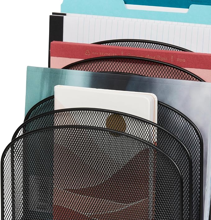 Safco Onyx Desk Organizer, 8 Tiered Vertical Compartments, Office and Classroom Mailbox , Paper and Mail Sorter, Steel Mesh, Black