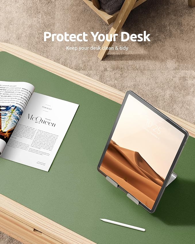 YSAGi Leather Desk Protector, Office Mat, Large Mouse Mat, Non-Slip PU Leather Blotter, Laptop Desk Mat, Waterproof Writing Pad for Office and Home (Bamboo Green, 31.5" x 15.8")