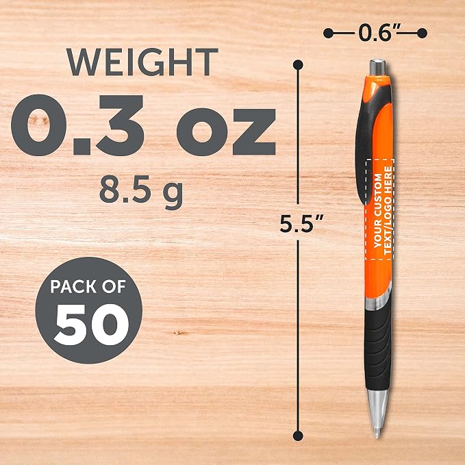 DISCOUNT PROMOS Ballpoint Pens With Rubber Grip - 50 pack - Customizable Text, Logo - Black Ink Ball Point Pen with Soft Touch Plastic - Orange