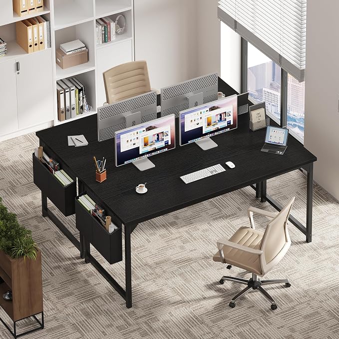 OLIXIS Computer Desk, 63 Inch Gaming Desks for Home Office Small Spaces | Writing Study Craft Work Table, Computer Workstation for Bedroom with Storage Bag, All White