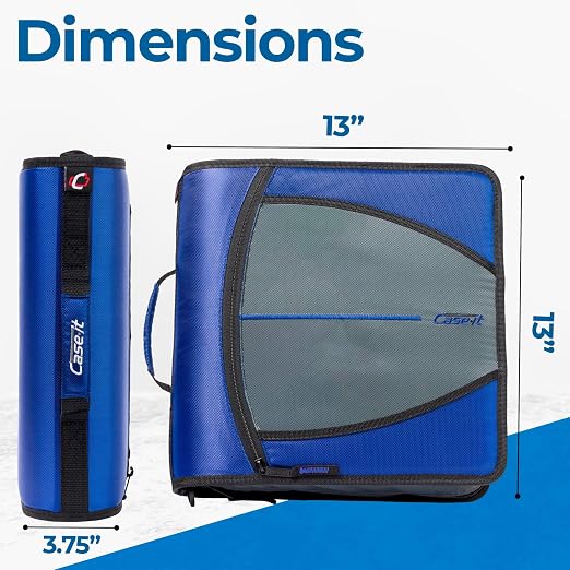Case-it Mighty Zip Tab School Zipper Binder | 3-Inch O-Rings, 600-Sheet Capacity, 5-Subject Expanding File Folder, Multiple Pockets & Storage Organizer, Shoulder Strap | D-146 Blue