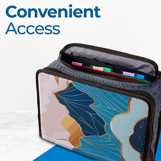 Case-it School Zipper Binder | 3-Inch O-Rings | 600-Sheet | D-146 Mountains | Mighty Zip Tab, 5-Subject Expanding File Folder, Multiple Pockets, Storage Organizer, Shoulder Strap, Office