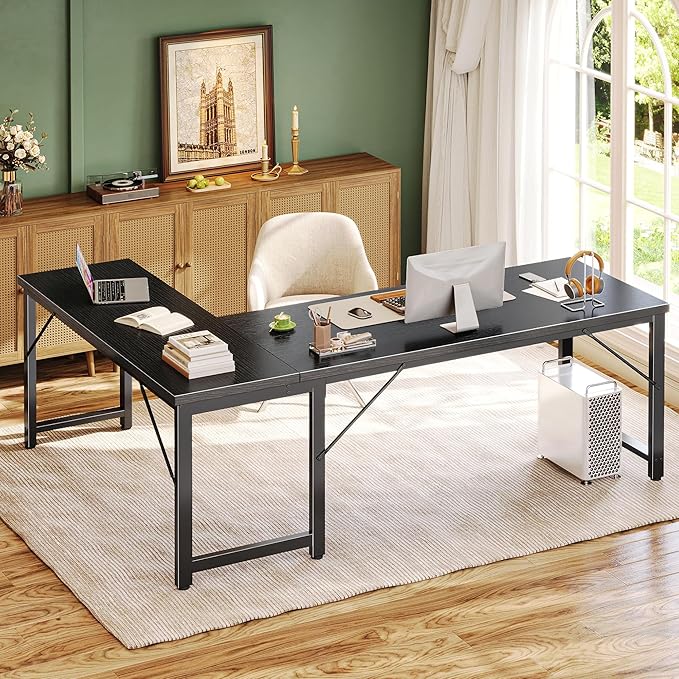 Huuger 63 Inch L Shaped Desk with 0.95 Inch Thicker Desktop | Reversible Computer Desk, Larger Corner Office Gaming Desk, Robust Metal Frame, for Home Office, Study, Black