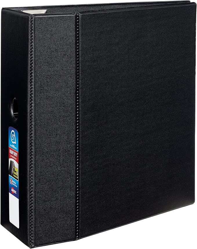 Avery Heavy-Duty 3 Ring Binder, 5" EZD Rings, 1 Black Binder | For Heavy School, Home and Office Use, Reinforced Construction, One-Touch Locking Rings, Covers Standard Dividers, 4 Pockets