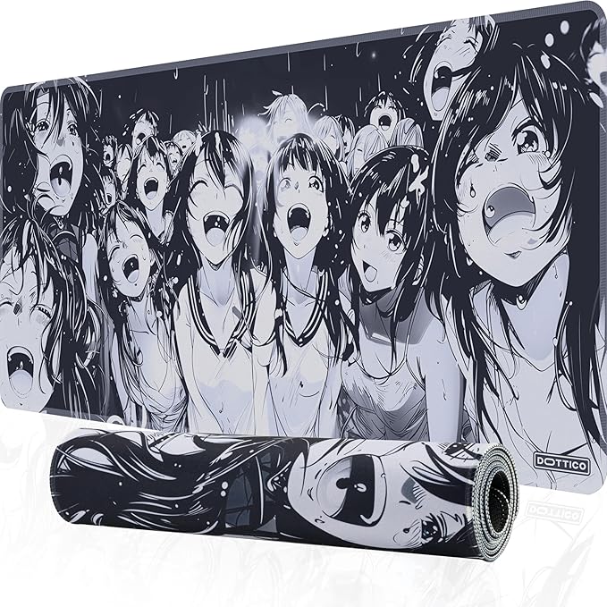 XXL Black & White Manga Gaming Mouse Pad – Large Japanese Art Desk Mat for Keyboard & Mouse – Non-Slip Water-Resistant Surface, Stitched Edges – 35.4x15.7 in (XX-Large)