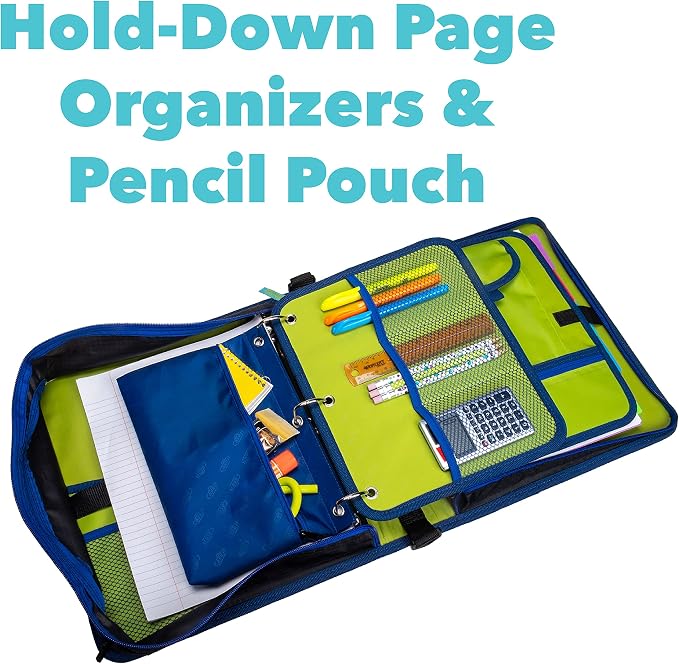 Case-it The Dual 2-in-1 Zipper Binder | Two 1.5-Inch D-Rings, 600 Sheet Capacity, Pencil Pouch & Multiple Pockets | School & Office Organizer with Shoulder Strap | Dual-101 Monster Design Purpal