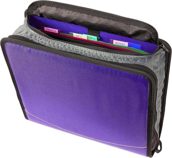 Case-it School Zipper Binder | 3" O-Rings | 600-Sheet | D-146 Purple Haze | Mighty Zip Tab, 5-Subject Expanding File Folder, Multiple Pockets, Storage Organizer, Shoulder Strap, Office