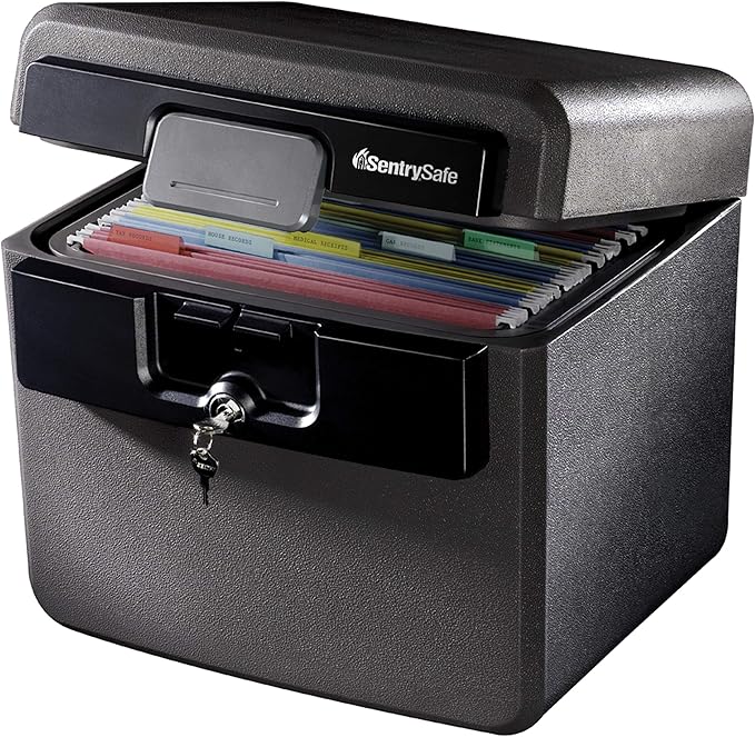 SentrySafe Black Fireproof and Waterproof Safe, File Folder and Document Box with Key Lock, 14.3 x 15.5 x 13.5 inches, HD4100 | UL Classified Fire and Water Resistant 0.65 Cu Ft File Box, Key Lock Protection, Organizes Hanging Folders, Documents