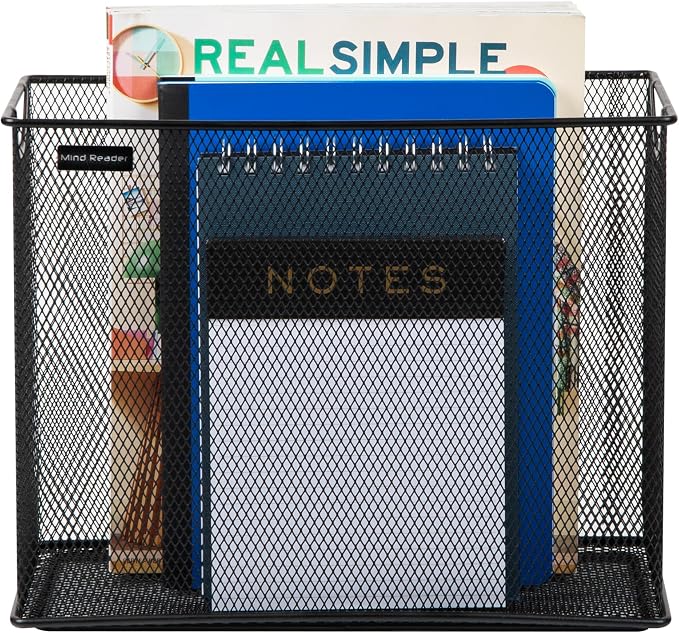Mind Reader Vertical File Storage, Desktop Organizer, Hanging Files, Office, Metal Mesh, 12.25"L x 5.5"W x 10"H, Black