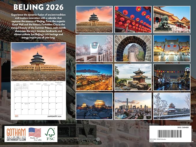 Beijing Calendar 2026 Wall 12 Month Monthly China Scenic Souvenirs Chinese Themed Gifts | American Made In The USA