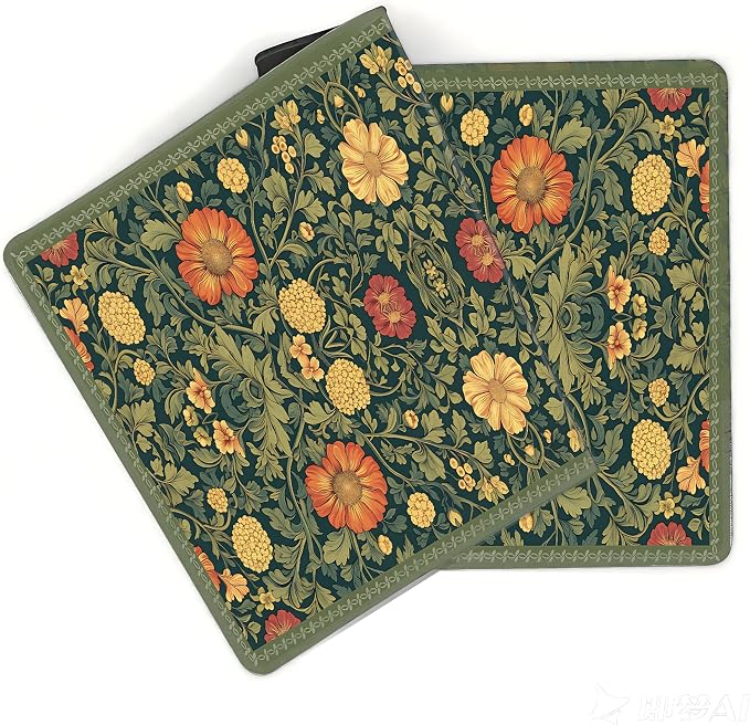 Cute Floral Aesthetic Daisy Gaming Mouse Pad, Dark Green Rug Desk Mat with Anti-Slip Base & Stitched Edges,35.4" x 15.7" in Desk Accessories for Women, Home Office Decor & Artistic Gift