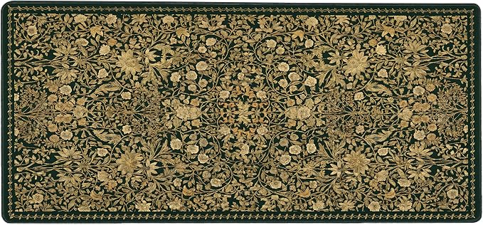 Cute Floral Aesthetic Daisy Gaming Mouse Pad, Green Glod Rug Desk Mat with Anti-Slip Base & Stitched Edges,35.4" x 15.7" in Desk Accessories for Women, Home Office Decor & Artistic Gift