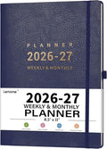 Planner 2026-2027 - Jul 2026 - Jun 2026, 8.5" x 11" 2026-2027 Planner Weekly and Monthly, Faux Leather Cover, Pen Holder, Pocket, 25 Notes Pages, A4 Premium Paper - Blue