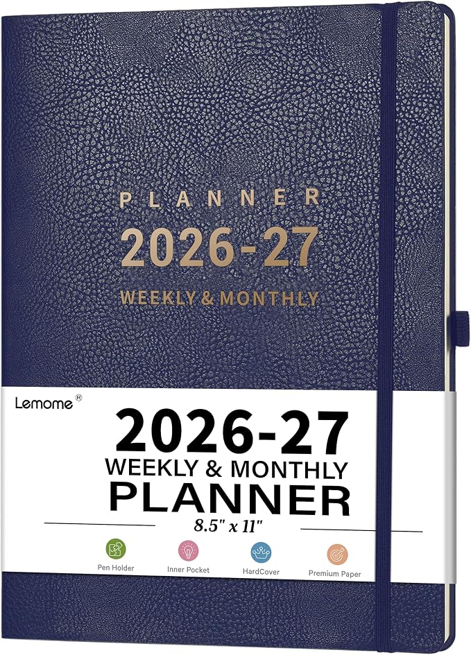 Planner 2026-2027 - Jul 2026 - Jun 2026, 8.5" x 11" 2026-2027 Planner Weekly and Monthly, Faux Leather Cover, Pen Holder, Pocket, 25 Notes Pages, A4 Premium Paper - Blue