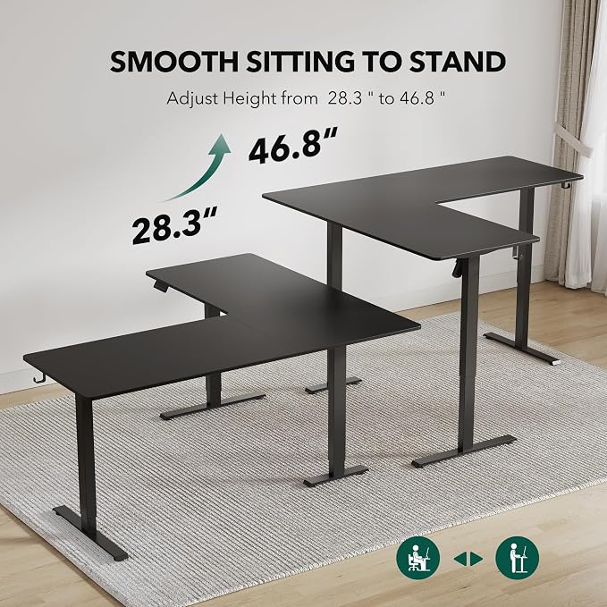 Cubiker L Shaped Standing Desk - 63 x 55 Inch Electric Adjustable Height Corner Standing Desk, Ergonomic Sit Stand Up Table with 3 Memory Buttons, Splice Board for Home Office, Black