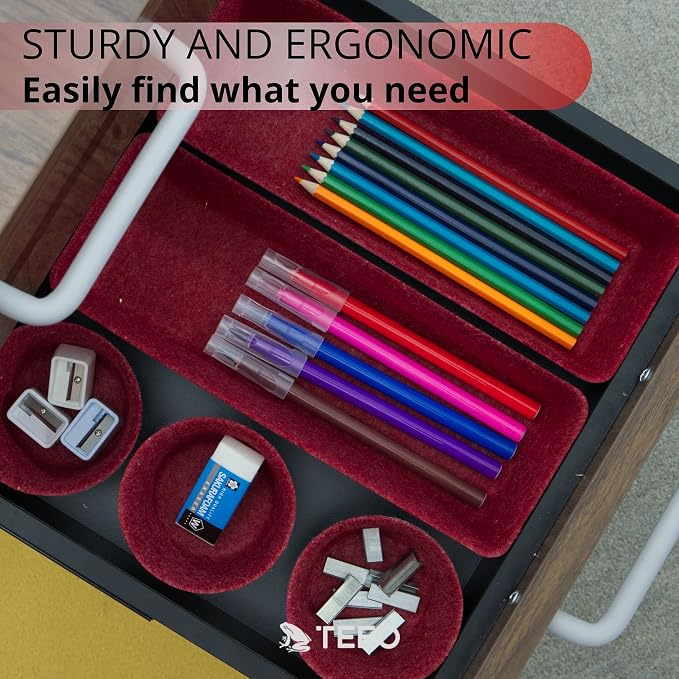 Teeo - Desk Tray Organizer - Makeup Organizer Drawers Storage - Home Office Cosmetic Bins Dividers Box Closet Compartment - Pack of 7, Burgundy