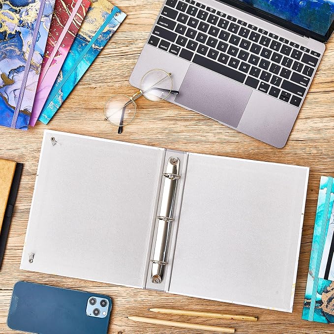 6 Pack Mini Binders 5.5 x 8.5 Three Ring 1 Inch Marble Binder with Elastic Cord Cute Hardcover Marble Binder Floral for School Office Home Photo Album Pages(Marble Style)