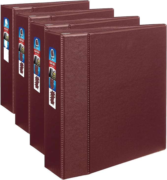Avery Heavy-Duty 3 Ring Binder, 4 Inch One Touch EZD Rings, 4.5 Inch Spine, 1 Maroon Binder (79364) (Pack of 4)