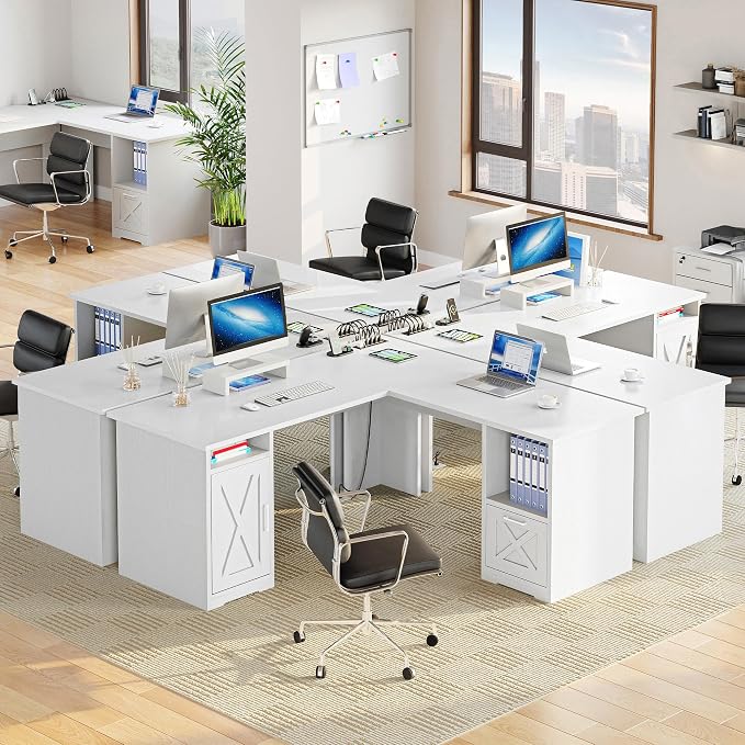 YITAHOME L Shaped Desk with Power Outlets | Computer Desk Corner Desk with File Drawer, Home Office Desk with Monitor Stand & Storage Shelves