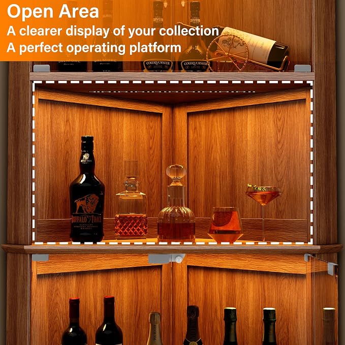kepptory 72" Corner Curio Cabinet with RGB LED Lights, 6-Tier Glass Display Cabinet with Adjustable Shelves, Lighted Corner Showcase for Collectibles, China, Glassware, Living Room Home Bar