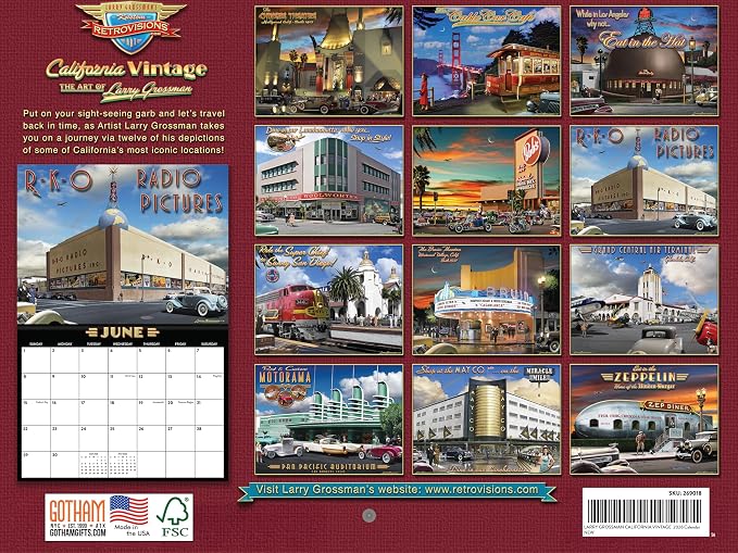 California Vintage Calendar 2026 Wall 12 Month By Larry Grossman Monthly CA Scenic Souvenirs Californian Themed Gifts | American Made In The USA
