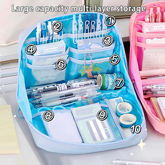56 PCS Aesthetic School Supplies with Large Pencil Case, 24 Double Brush Marker Pens, 5 Black Ink Gel Pens, 6 Macaron Pencils, 4 Sharpeners, Sticky Notes, Ruler, Erasers, Stationery Gift