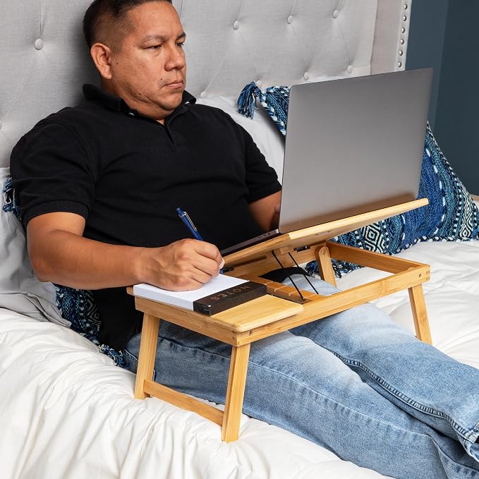 Mind Reader Lap Desk, Laptop Stand with Folding Legs for Bed Dorm Room and Home Office, Rayon From Bamboo, Brown