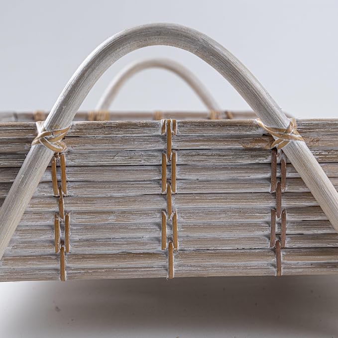 Rattan Inbox Tray for Desk, Made in Indonesia – 14x10.5x3.5 inch Handwoven Basket Organizer, Single Letter Tray with Sturdy Frame, Decorative Wicker Paper Holder (White Wash)