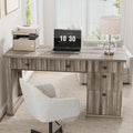 Garvee 54" Fluted Home Office Desk with File Drawer for Home Office | Modern Executive Desk with Charging Station, Wooden Computer Writing Desk for Study Room, Grey