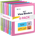 Enday 1/2 inch Binder 3 Ring Binder (6 Pack - Assorted Colors) O-Ring Binder with Clear View Cover and 2 Inside Pocket - for Letter Size 8.5 x 11'' Paper, Ideal for School Supplies, Office, and Home