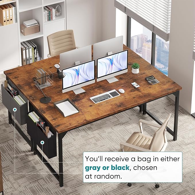 OLIXIS Computer Desk, 63 Inch Gaming Desks for Home Office Small Spaces | Writing Study Craft Work Table, Computer Workstation for Bedroom with Storage Bag, Rustic Brown