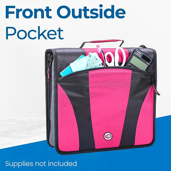 Case-it Dual Zipper Binder | Two 2" D-Rings | 700-Sheet | Dual-301 Pink | Dual 2.0 2-in-1, 5-Subject Expanding File Folder, Multiple Pockets, Storage Organizer, Shoulder Strap, School & Office