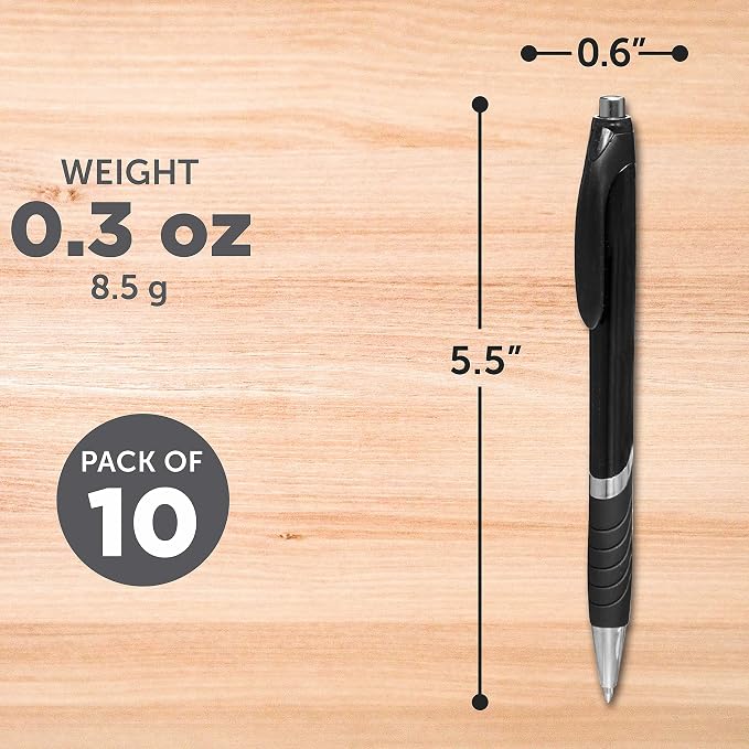 DISCOUNT PROMOS Ballpoint Pens With Rubber Grip - 10 pack - Black Ink Ball Point Pen with Soft Touch Plastic - Black
