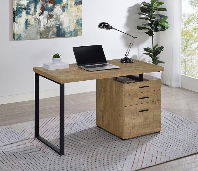Coaster Home Furnishings - Brennan - Engineered Wood - 47-Inch 3-Drawer Computer Desk with File Cabinet and Open Metal Leg - Home Office - Mango and Black - 800787